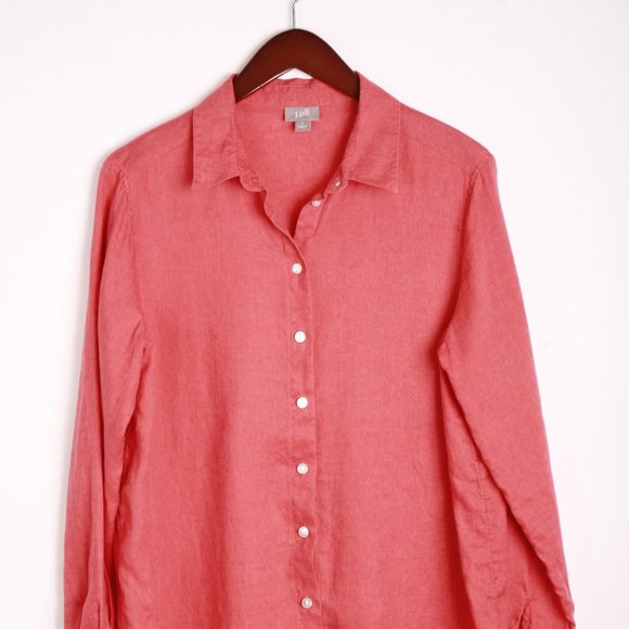 J. Jill Coral Linen Button Down Tunic Top or Mini Dress EUC - Picture 4 of 13